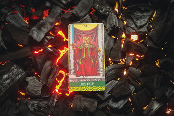Justice Tarot card. Moscow, Russia MAY 15, 2022