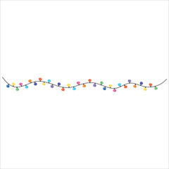 Christmas border of garland of round balls of lamps, horizontal border of Christmas colored lights of garland