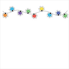 Fototapeta premium Christmas border of garland lights stars, horizontal border of Christmas colored lights garland