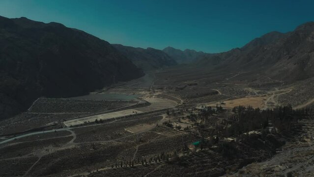 Aerial view of  fields and mountains in Quetta Pakistan