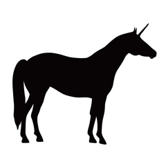 Obraz na płótnie Canvas Unicorn silhouette, black flat plain design. Magic creature contour