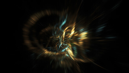 Abstract golden lights. Fantastic space background. Digital fractal art. 3d rendering.