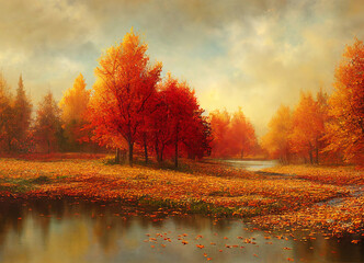 Obraz premium autumn forest scenery with beautiful trees and plants, natural season environment with amazing nature