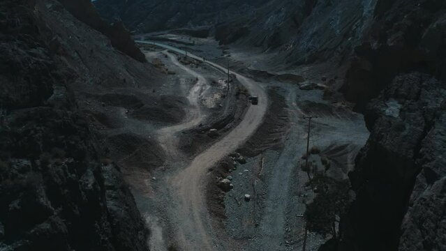 Aerial view of highway road in between the mountains in Quetta 