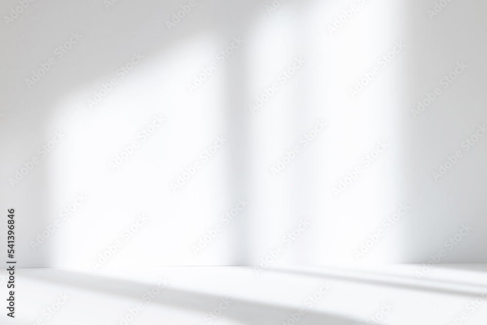 Aufkleber Abstract white studio background for product presentation. Empty room with shadows of window. Display product with blurred backdrop.