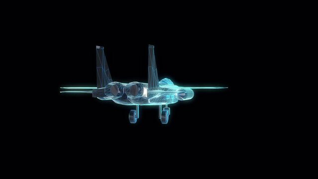 360 degree wire rendering of the f 15 fighter jet. 4K resolution and alpha channel