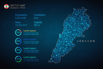 Lebanon map infographics vector template with abstract geometric mesh polygonal light concept on blue background. Template for diagram, graph, presentation and chart