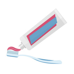 Toothpaste on the brush. Toothbrush, vector illustration