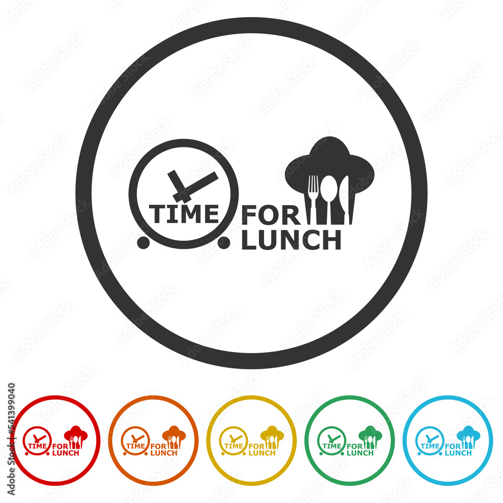 Poster lunch time icon. set icons in color circle buttons