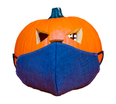 Halloween Orange Pumpkin with face mask isolated on transparent background pattern.