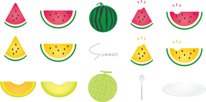  スイカとメロンのイラスト