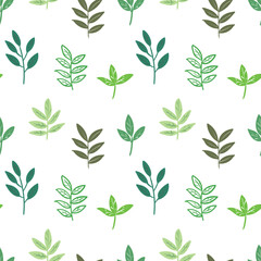 Seamless Pattern with Hand Drawn Leaf Design on White Background