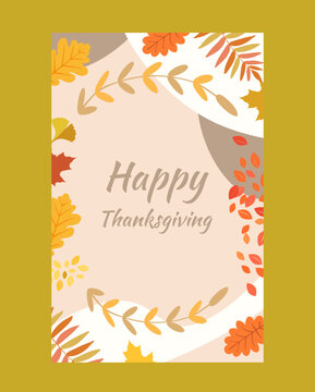 Thanksgiving greeting card template with autumn elements.