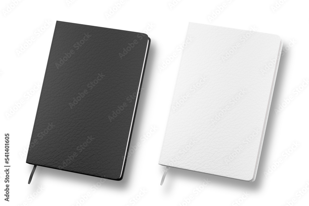 Poster opened sketchbook with blank pages and bookmark mockup isolated on white. 3d illustration for your a