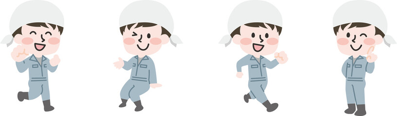 タオルを巻いた男性の作業員イラスト