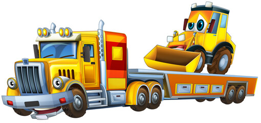 cartoon scene with tow truck driving with load other car isolated illustration for children