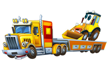 Plakat cartoon scene with tow truck driving with load other car isolated illustration for children