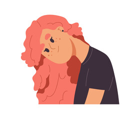 Modern girl with dyed colored hair. Trendy young woman with freckles on face. Pretty friendly smiling female character with tilted head to side. Flat vector illustration isolated on white background