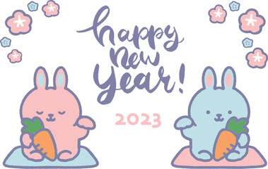 年賀状テンプレート 2023年 卯年 パステルカラー ベクターイラスト happynewyear 