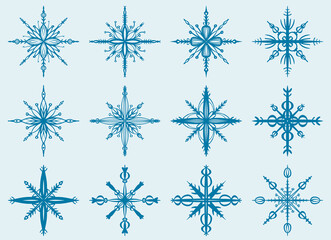 Abstract blue snowflakes for conceptual design. Concept graphic design element. Vector isolated illustration.