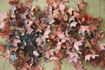 Shavings from colored pencils, a lot.
