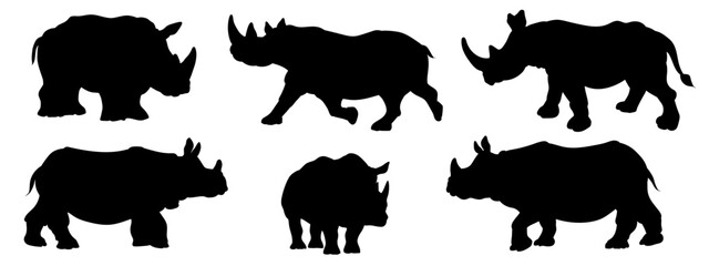 African animals, a large rhinoceros. Black and white image.  Vector image.