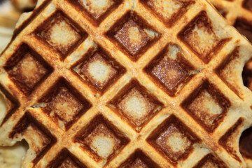 Closeup of homemade Belgium waffles. Selective focus