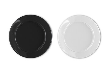 Blank Black and white round dish mockup isolated on white background. 3d rendering.