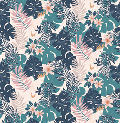 Tropical print pattern with parrots Free Vector