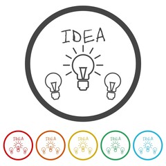 Light bulb idea icon. Set icons in color circle buttons