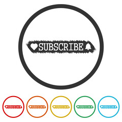 Subscribe icon. Set icons in color circle buttons