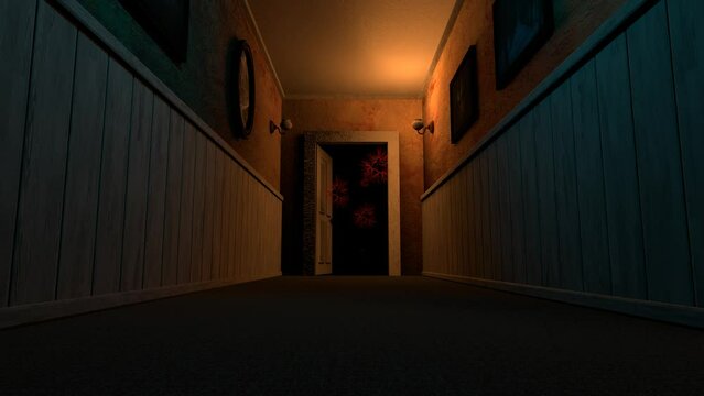 Spooky bloody meaty branches grow from the darkness 3D 4K horror animation