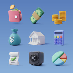 Set of 3d finance icon, Business and financial concept.