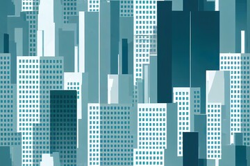 City view with business buildings, skyscrapers and sky. Urban landscape of downtown. Metropolis panorama, horizontal seamless pattern. Financial district on day time. Flat illustration