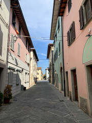 Street view of Castelfranco Piandisco in Tuscany, Italy. Castelfranco Piandiscò is a Commune in the province of Arezzo, Tuscany, Central Italy.