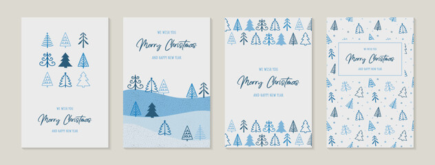 Christmas trees. Concept of winter greeting cards - collection. Vector illustration