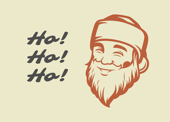 Smiling Santa Claus portrait Merry Christmas congratulations vintage greeting card design vector