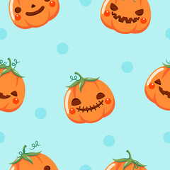 Seamless pattern Halloween | Jack o lantern blue background