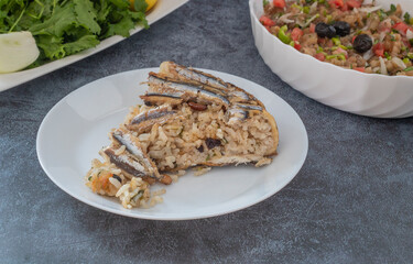 Anchovy pilaf(hamsi pilav), Turkish cuisine, Black Sea specialty (Turkish name; hamsili pilav)