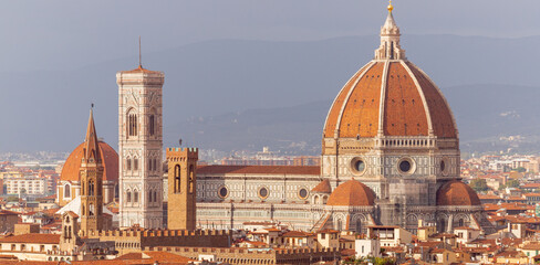 Fototapeta na wymiar Cathedral of Saint Mary of the Flower in Florence, Italy, seen from a distance