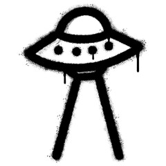 Spray Painted Graffiti ufo icon Sprayed isolated with a white background. graffiti ufo symbol with over spray in black over white. Vector illustration.