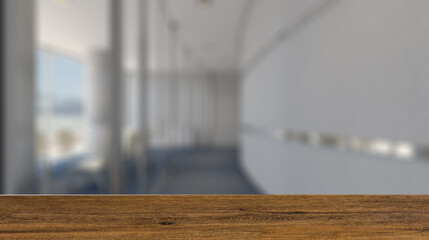 Open space office interior with like conference room. Mockup. 3D. Background with empty wooden table. Flooring.