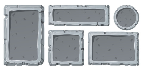 Stone Board set. Stone banner elements for game and web in cartoon style.