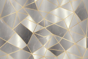 2d illustrated seamless geometric art deco pattern with gold glitter lines and marble polygons. Metallic hexagon abstract texture on white background