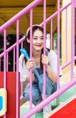 Obraz premium Asian girls at an amusement park