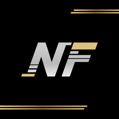 Logo Emblem Monogram NF with line. Black and gold sign Template.