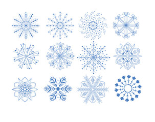 Blue snowflakes on a white background