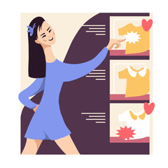 A young woman is shopping on the internet in an online store. 