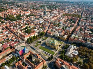 Aerial view at capital town of Croatia, Zagreb city main square, Europe. / Zagreb aerial cityscape Croatia.