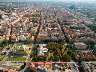 Aerial view at capital town of Croatia, Zagreb city main square, Europe. / Zagreb aerial cityscape Croatia.